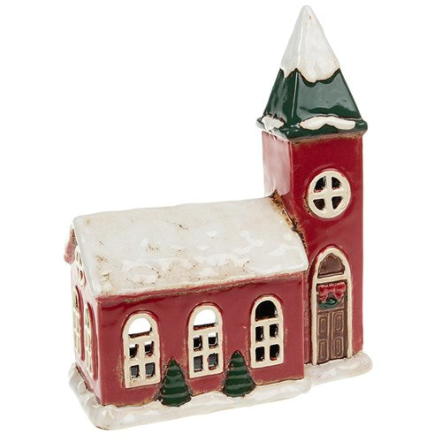 Village Pottery Xmas Church Tealight Large