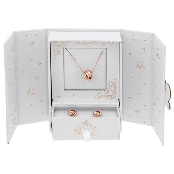 Gift Set Rose Gold Plated Love Knot Necklace & Earrings