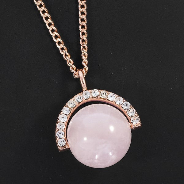 Gem Stone Spinning Rose Gold Plated Necklace Rose Quartz