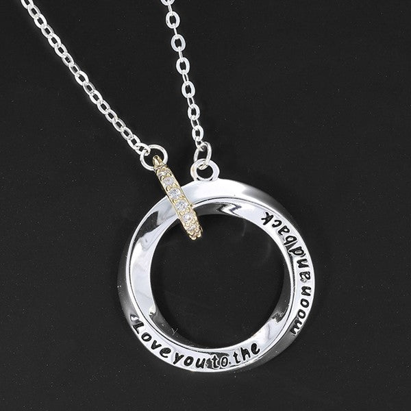 Two Tone Message Ring Necklace Love Moon