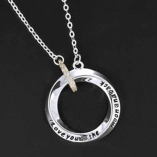 Two Tone Message Ring Necklace Love Moon