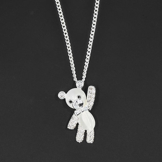 Girls Cute Sparkle/Pearl Teddy Silver Plated