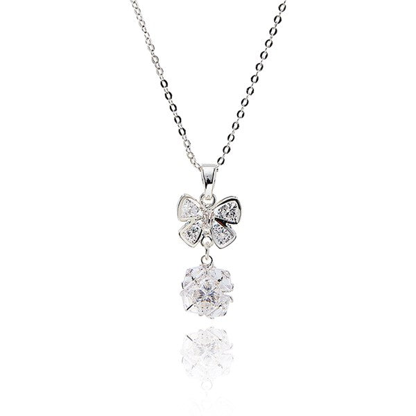 Eternal Bow Sparkle Ball Silver Plated Necklace