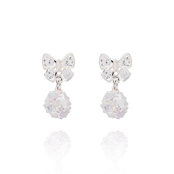 Eternal Bow Sparkle Ball Silver Plated Earrings