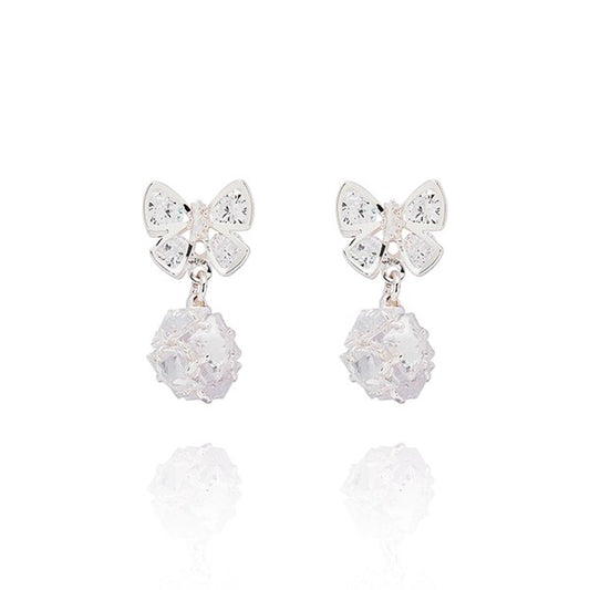 Eternal Bow Sparkle Ball Silver Plated Earrings