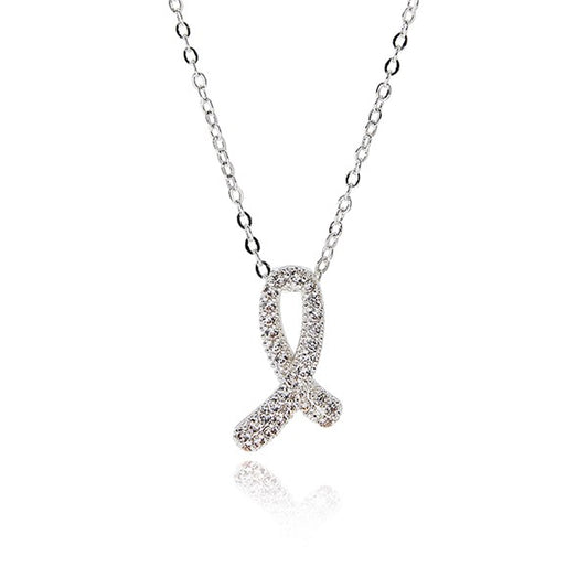 Kiss Pave Looped Silver Plated Necklace