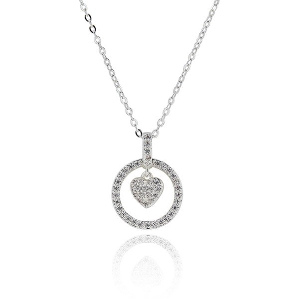 Te Amo Encircled Heart Silver Plated Necklace