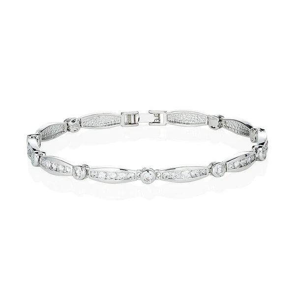 Silver Plain And Channel Set Link Bracelet