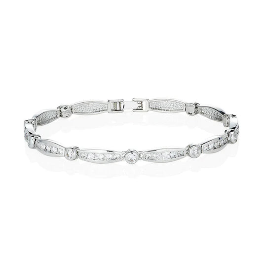 Silver Plain And Channel Set Link Bracelet