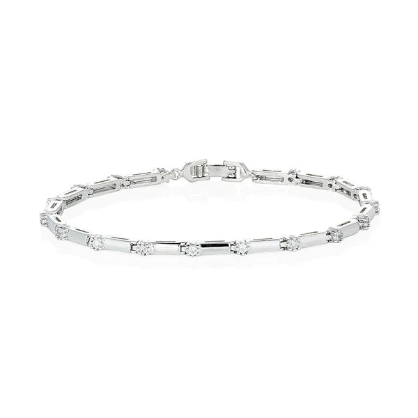 Silver Bracelet With Link And Small Stone Set Links