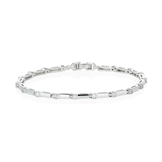 Silver Bracelet With Link And Small Stone Set Links