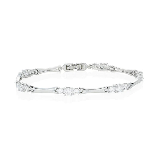 Silver Cluster And Plain Link Bracelet