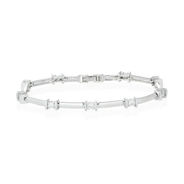 Silver Bracelet With Link And Stone Set Links