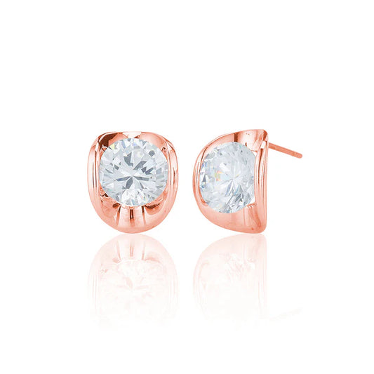 Single Stone Stud Earrings In Petal Mount In Rose Gold