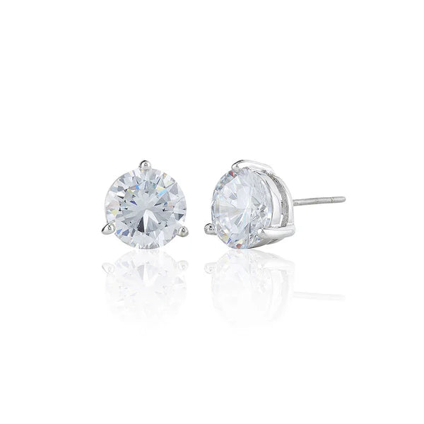 8mm Three Claw Single Stone Stud Earrings