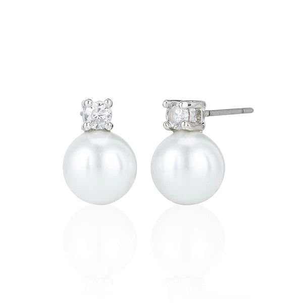 Pearl With Single Stone Stud Earrings