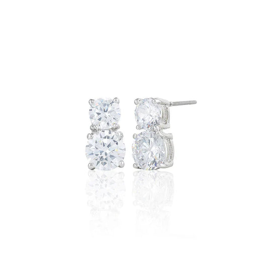 Double Stone Set Stud Earrings