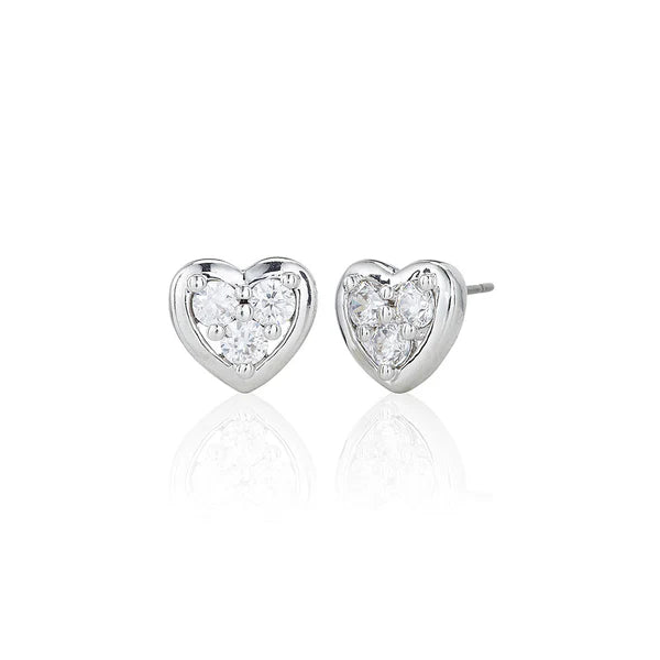 Three Stone Stud Earrings In Heart Mount