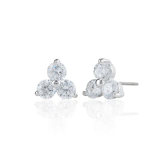 4mm Three Stone Triangular Stud Earrings