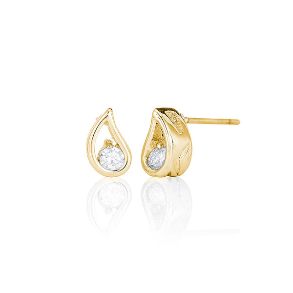 Single Stone Stud Earrings In Tear Mount In Yellow Gold