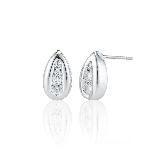 Channel  Set Trilogy Stud Earrings In Pear Shaped Mount