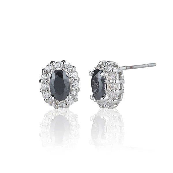 Silver Oval Surround Set Stud Earrings