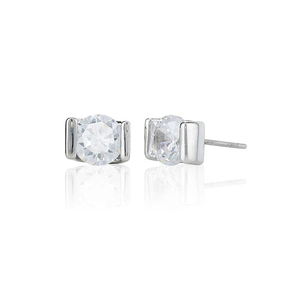 6mm Bar Set Single Stone Stud Earrings