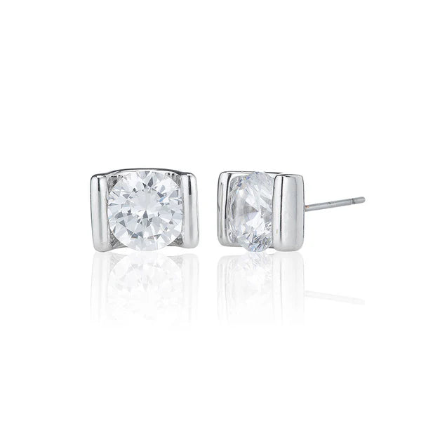 8mm Bar Set Single Stone Stud Earrings