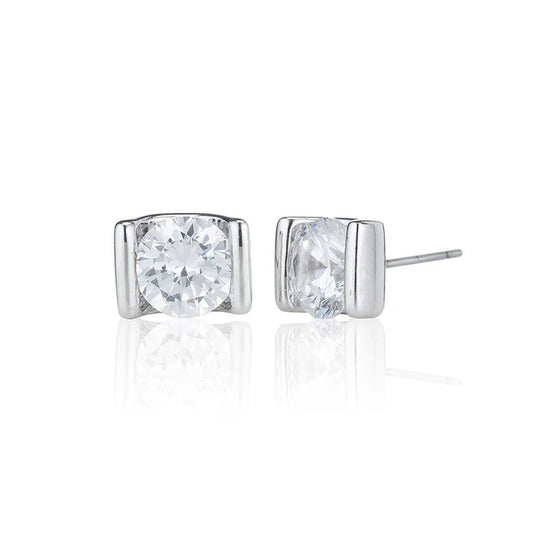 8mm Bar Set Single Stone Stud Earrings