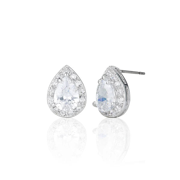 Single Stone Pear Stud Earrings With Surround