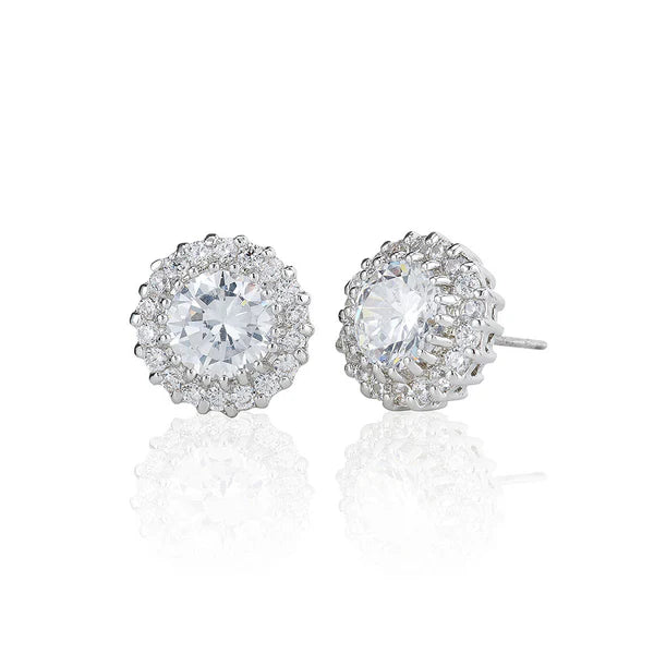 Single Stone Stud Earrings With Surround