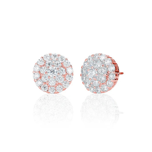 Round Cluster Stud Earrings In Rose Gold