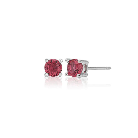 Red Four Claw 4mm Solitaire Rhodium Plated Stud Earrings