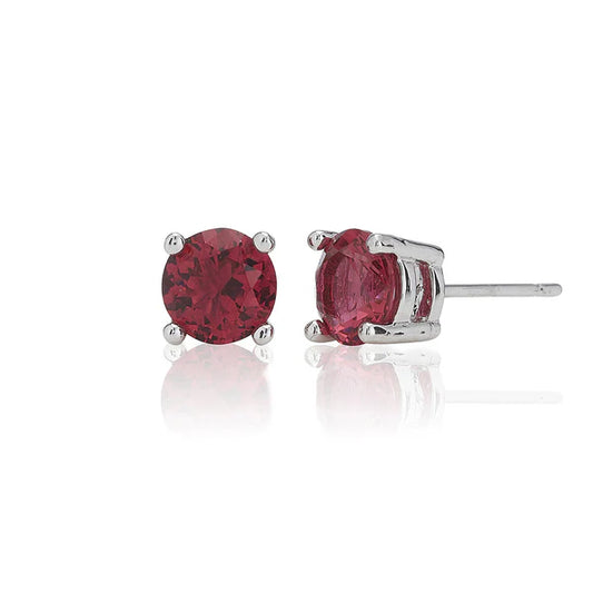 Red Four Claw 6mm Solitaire Rhodium Plated Stud Earrings