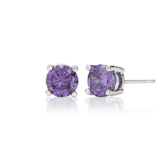 8mm Purple Solitaire Stud Earrings