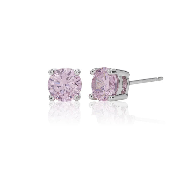 8mm Pink Solitaire Earrings