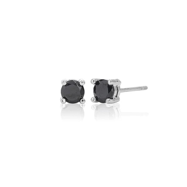 Black Four Claw 6mm Solitaire Rhodium Plated Stud Earrings