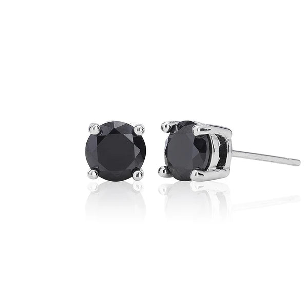 Black Four Claw 6mm Solitaire Rhodium Plated Stud Earrings