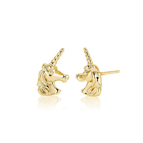 Unicorn Stud Earrings in Yellow Gold