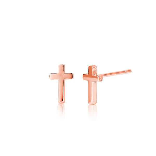 Cross Stud Earrings In Yellow Gold