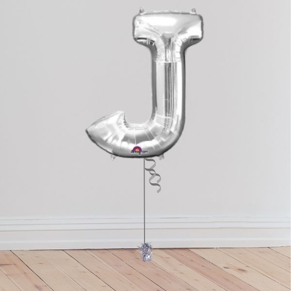 <b> ONLINE EXCLUSIVE </b> <br>Giant Silver Letter Balloon <br>(Inflated with Helium & Weight Included)