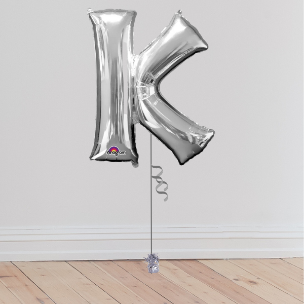 <b> ONLINE EXCLUSIVE </b> <br>Giant Silver Letter Balloon <br>(Inflated with Helium & Weight Included)