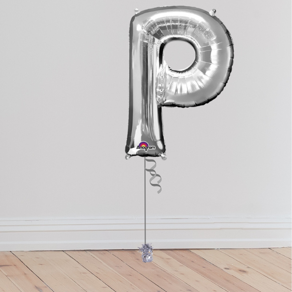 <b> ONLINE EXCLUSIVE </b> <br>Giant Silver Letter Balloon <br>(Inflated with Helium & Weight Included)