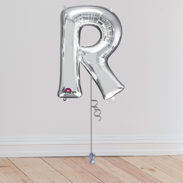 <b> ONLINE EXCLUSIVE </b> <br>Giant Silver Letter Balloon <br>(Inflated with Helium & Weight Included)