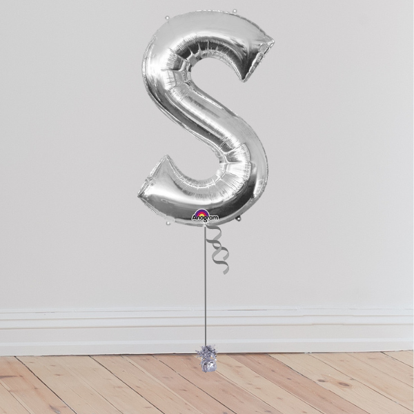 <b> ONLINE EXCLUSIVE </b> <br>Giant Silver Letter Balloon <br>(Inflated with Helium & Weight Included)