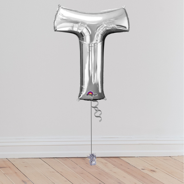 <b> ONLINE EXCLUSIVE </b> <br>Giant Silver Letter Balloon <br>(Inflated with Helium & Weight Included)