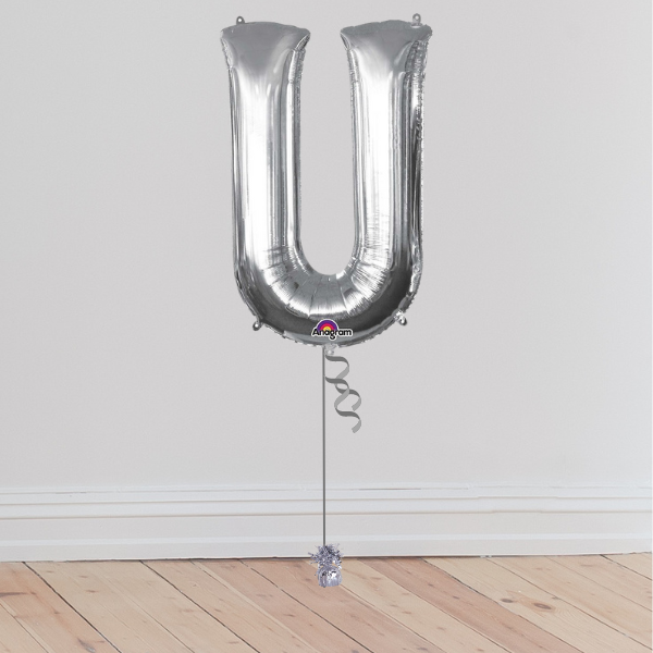 <b> ONLINE EXCLUSIVE </b> <br>Giant Silver Letter Balloon <br>(Inflated with Helium & Weight Included)