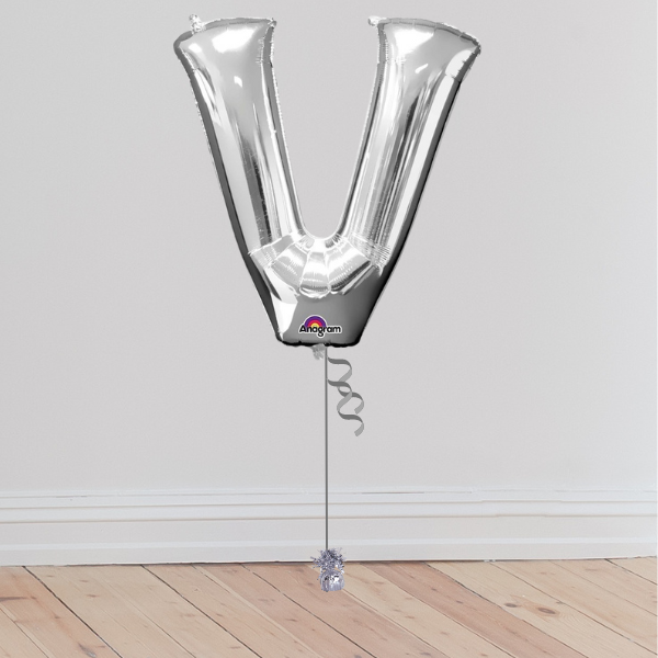 <b> ONLINE EXCLUSIVE </b> <br>Giant Silver Letter Balloon <br>(Inflated with Helium & Weight Included)