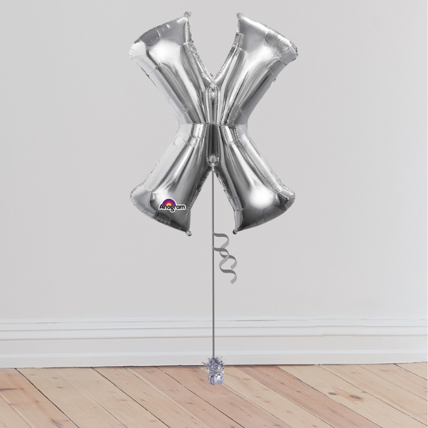 <b> ONLINE EXCLUSIVE </b> <br>Giant Silver Letter Balloon <br>(Inflated with Helium & Weight Included)