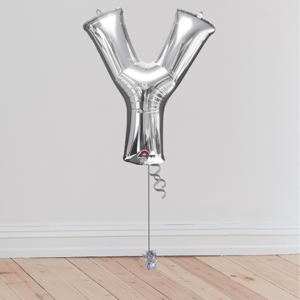 <b> ONLINE EXCLUSIVE </b> <br>Giant Silver Letter Balloon <br>(Inflated with Helium & Weight Included)